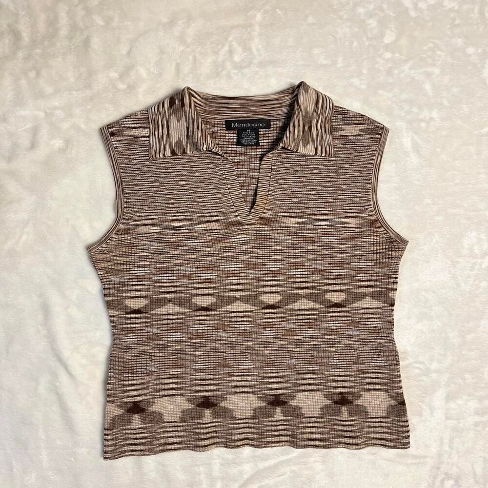Mendocino Silk Sweater Vest Womens Medium Plunging V-Neck Brown Stretch Soft